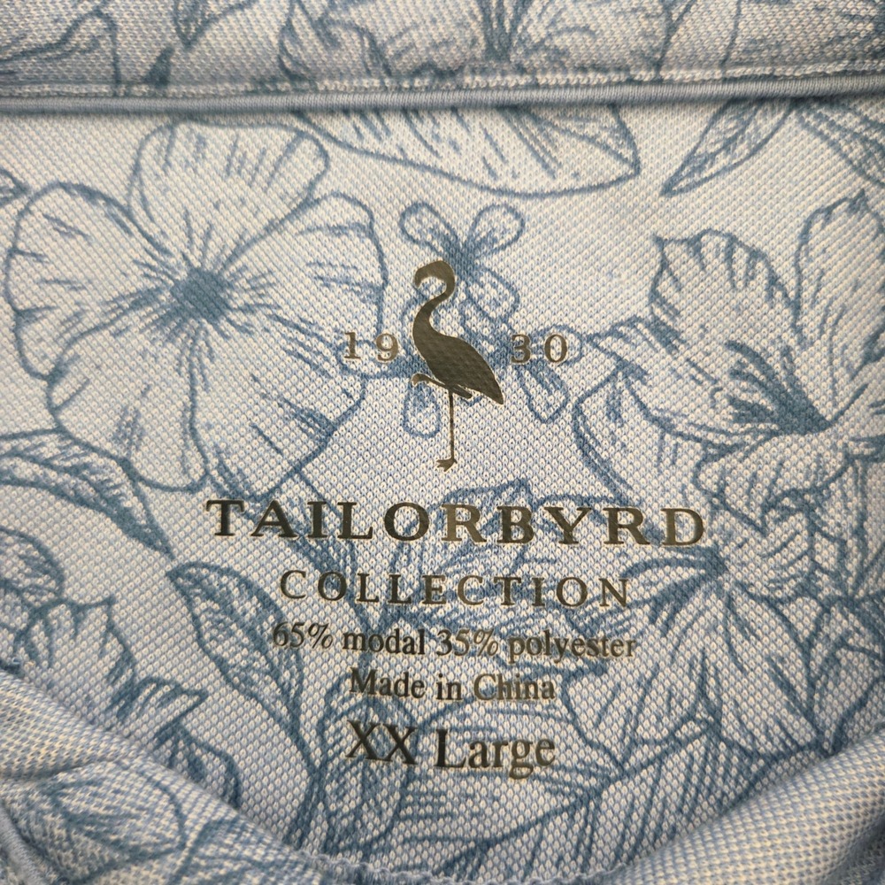 Tailorbyrd Polo Shirt Blue All Over Floral Hibiscus Print Mens XXL‎ - Picture 4 of 5